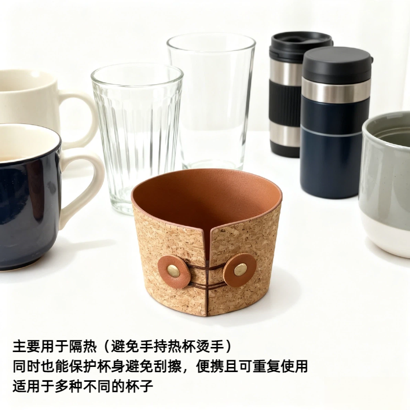 环保软木纹防滑隔热杯套定制logo