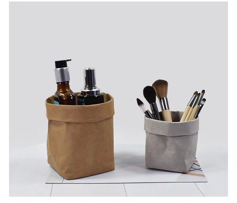 收纳复古可水洗牛皮纸袋盆栽多肉装饰外包装袋化妆刷桶笔筒袋定制