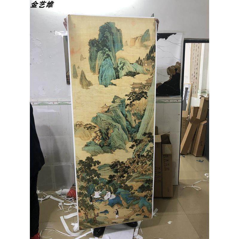 仇英桃源仙境图画心国画工笔山水人物画高清复制66.7X175原大卷轴