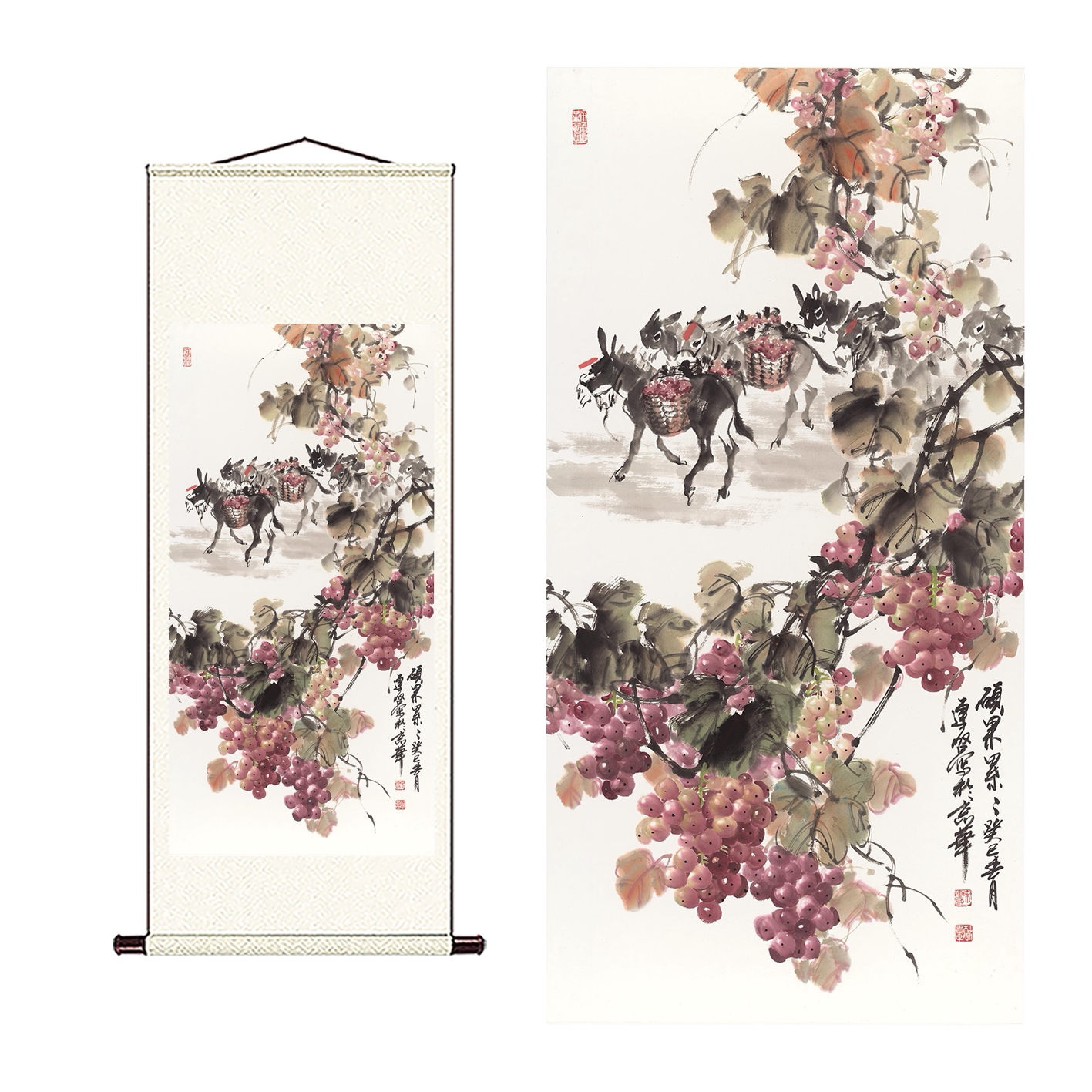 新品近现代 宋连启 硕果累累 葡萄水墨国画驴高清数字微喷装饰画