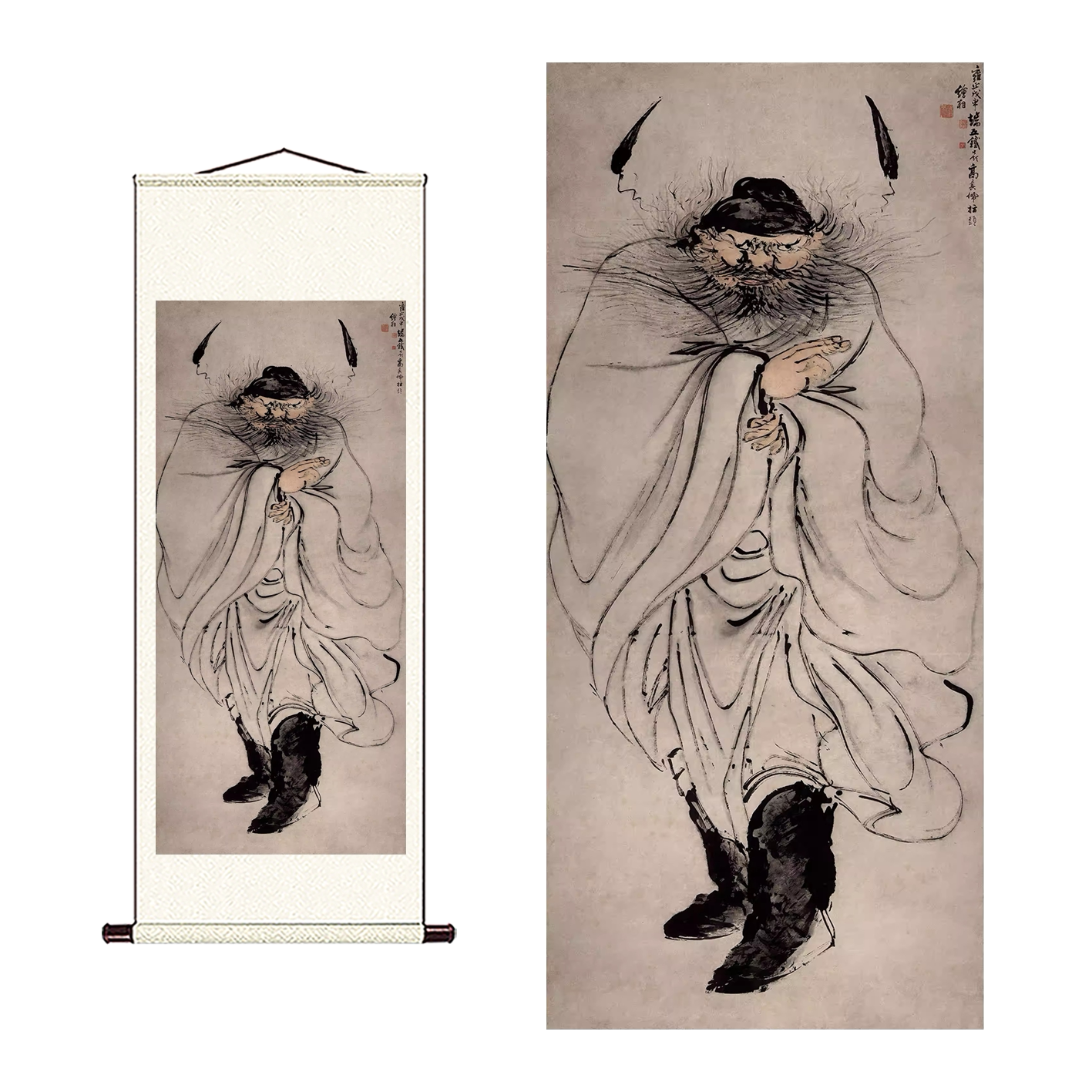 1:1清代高其佩指画怒容钟馗图纸本复制国画威武挂画高清微喷复制