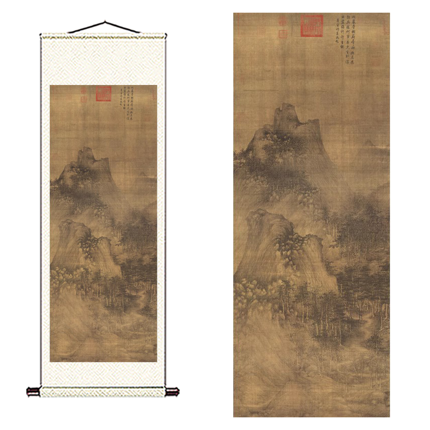 巨然层岩丛树图高清传统国画临摹彩色画稿微喷丝绢宋元山水画心