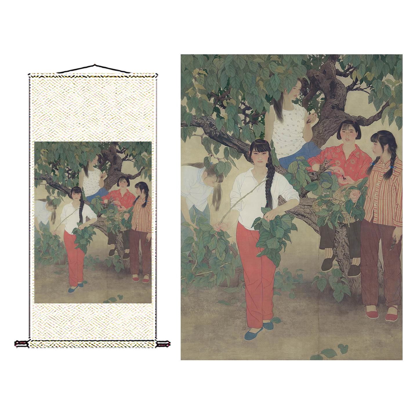 新品近代何家英 朝桑露工笔画人物字画幽谷速写临摹观赏装饰画