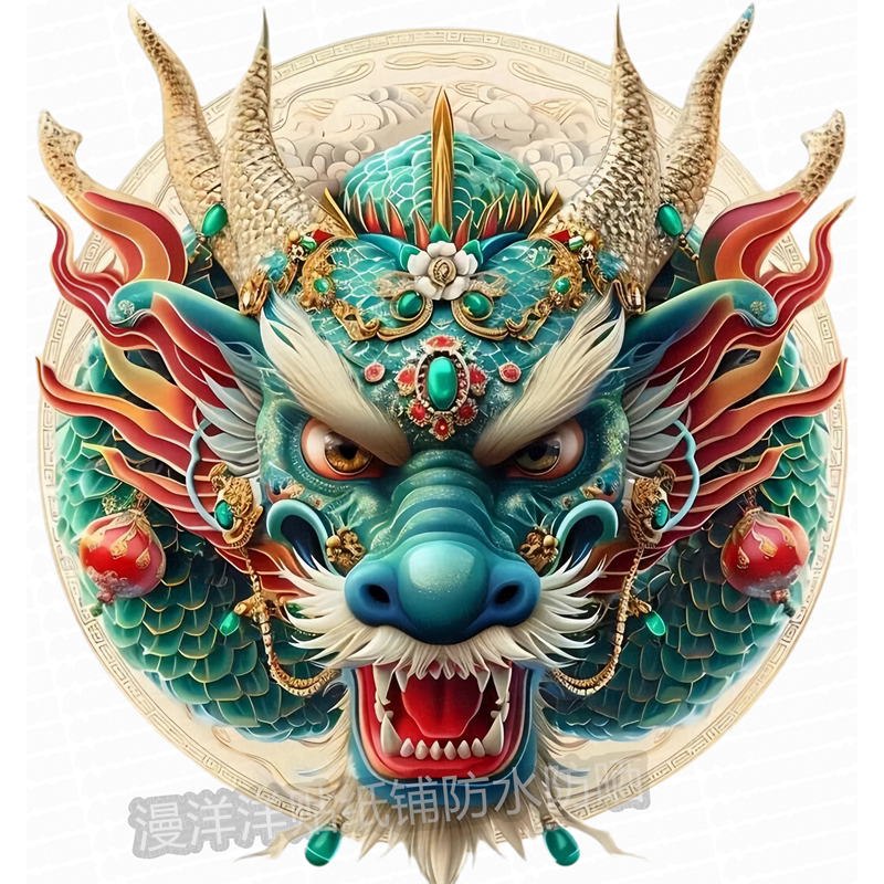 国风招财吉祥龙头贴画自粘贴纸防水车身贴纸图案
