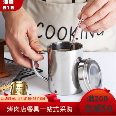 sus304不锈钢儿童口杯幼儿园水杯双层防烫杯成人有盖子马克杯刻字