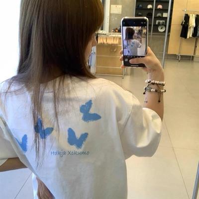 重磅纯棉白色短袖t恤女2025夏季新款爆款美式高街半袖宽松上衣女