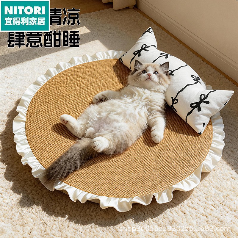 日本进口便宜得利猫窝夏天凉席带枕头猫咪用小沙发床降温睡垫网红