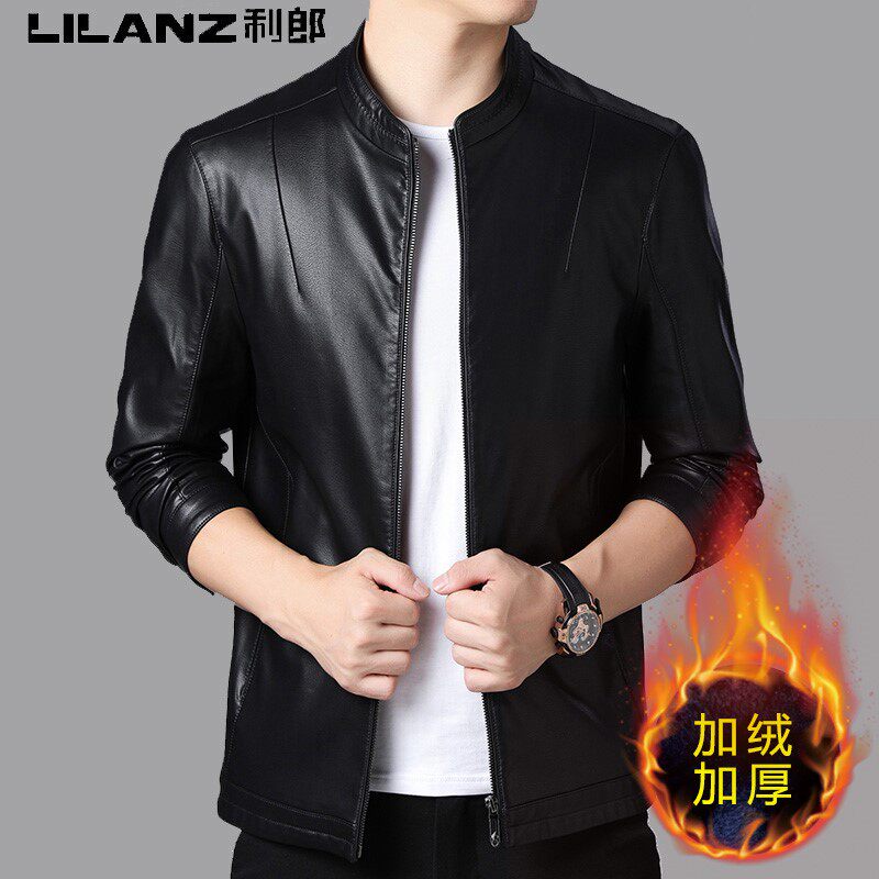 利郎男装皮衣男青年冬装加绒加厚真皮立领夹克休闲绵羊皮大码外套
