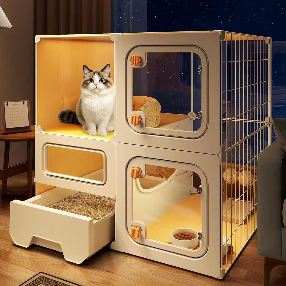 全景家用猫笼子猫别墅带厕所一体室内大空间猫咪屋舍小型猫柜猫窝