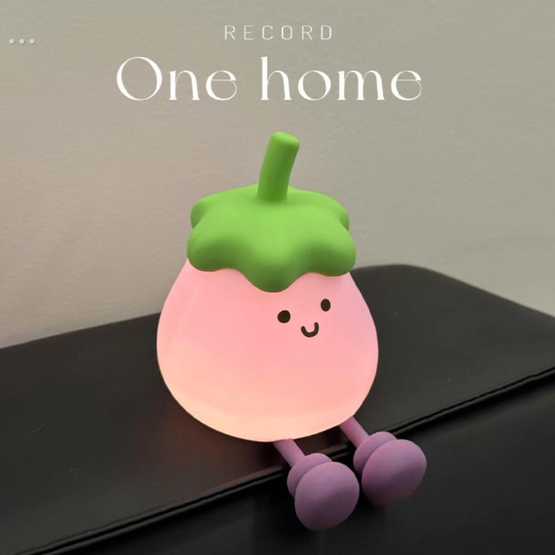 茄子小夜灯卧室睡眠灯夜间床头氛围感小夜灯2024新款硅胶拍拍灯