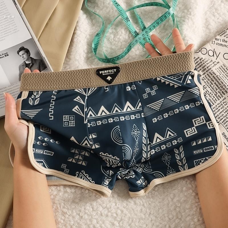 冰丝男士内裤男平角裤青年个性覆古夏季运动舒适透气男款四角短裤