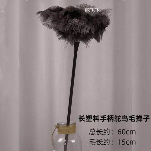 鸵鸟毛掸子家用手工打扫吸尘加长除尘塑料长柄逗猫棒可水洗