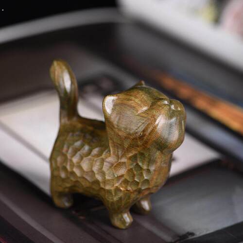 玄同绿檀锤纹猫傲娇猫小把件绿檀猫文玩木雕刻工艺礼品摆饰实木小