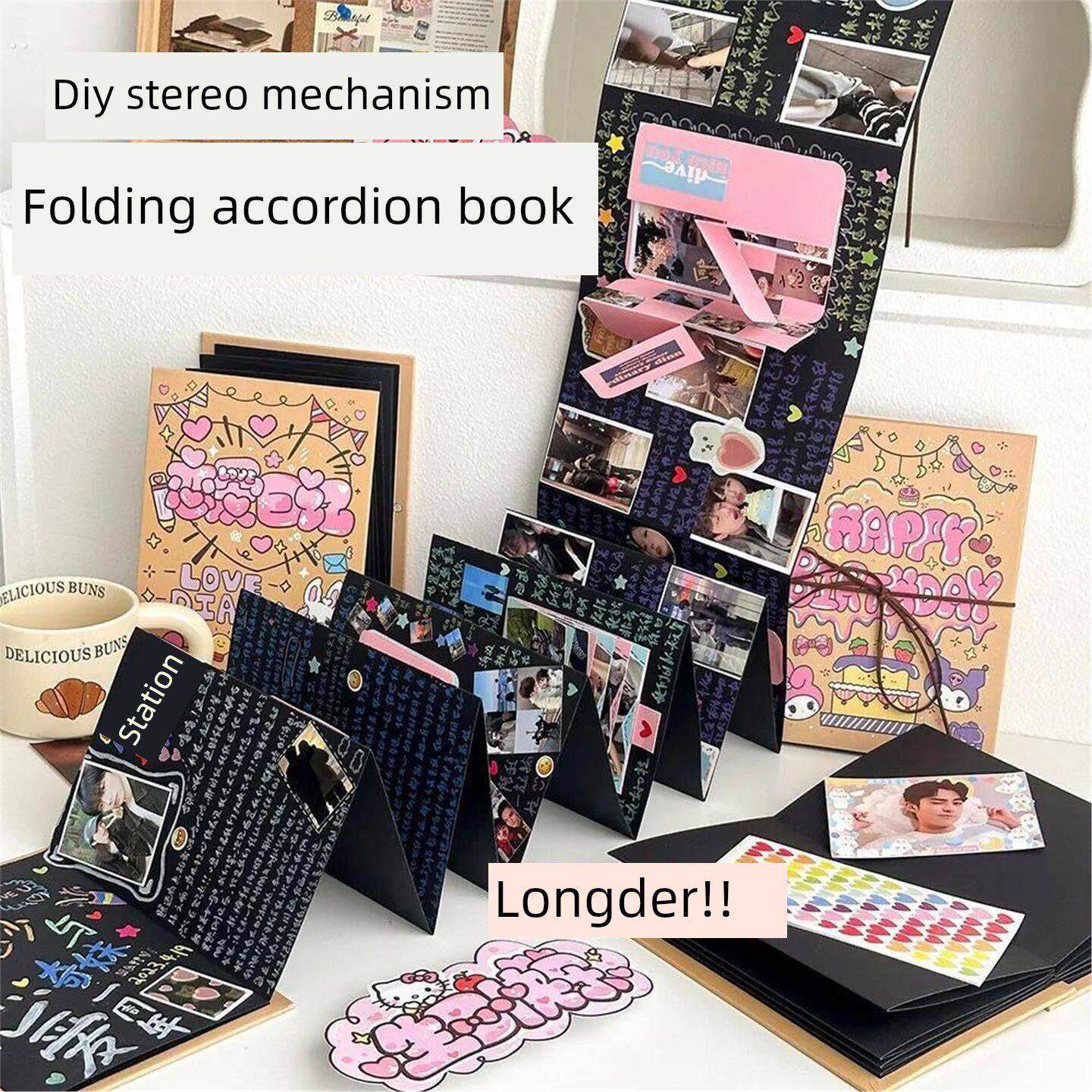 风琴折叠小相册本空白封面覆古牛皮纸手工成长纪念册创意礼物