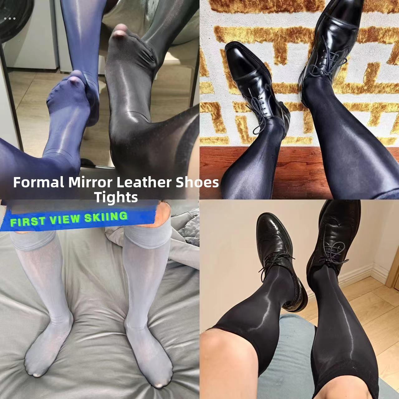 男士正式镜面光泽丝绸绅士商务黑灰色高档长管Ik新款透气皮鞋和袜