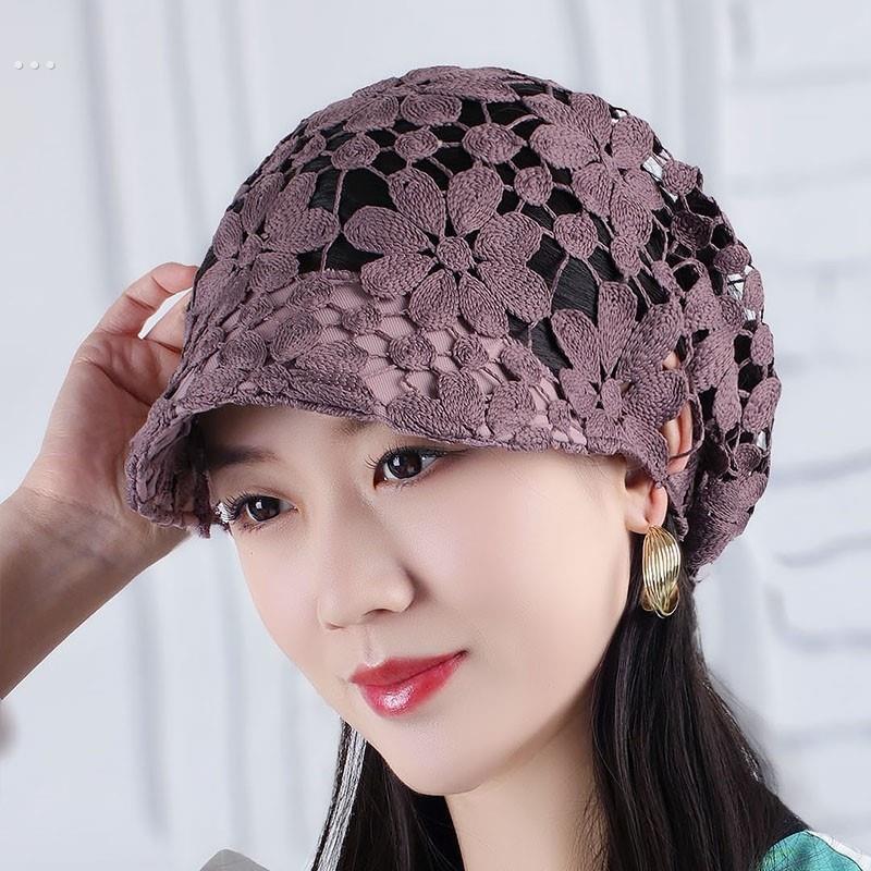 夏季遮白发帽薄款透气软沿鸭舌帽洋气镂空花朵堆堆帽休闲搭配时装