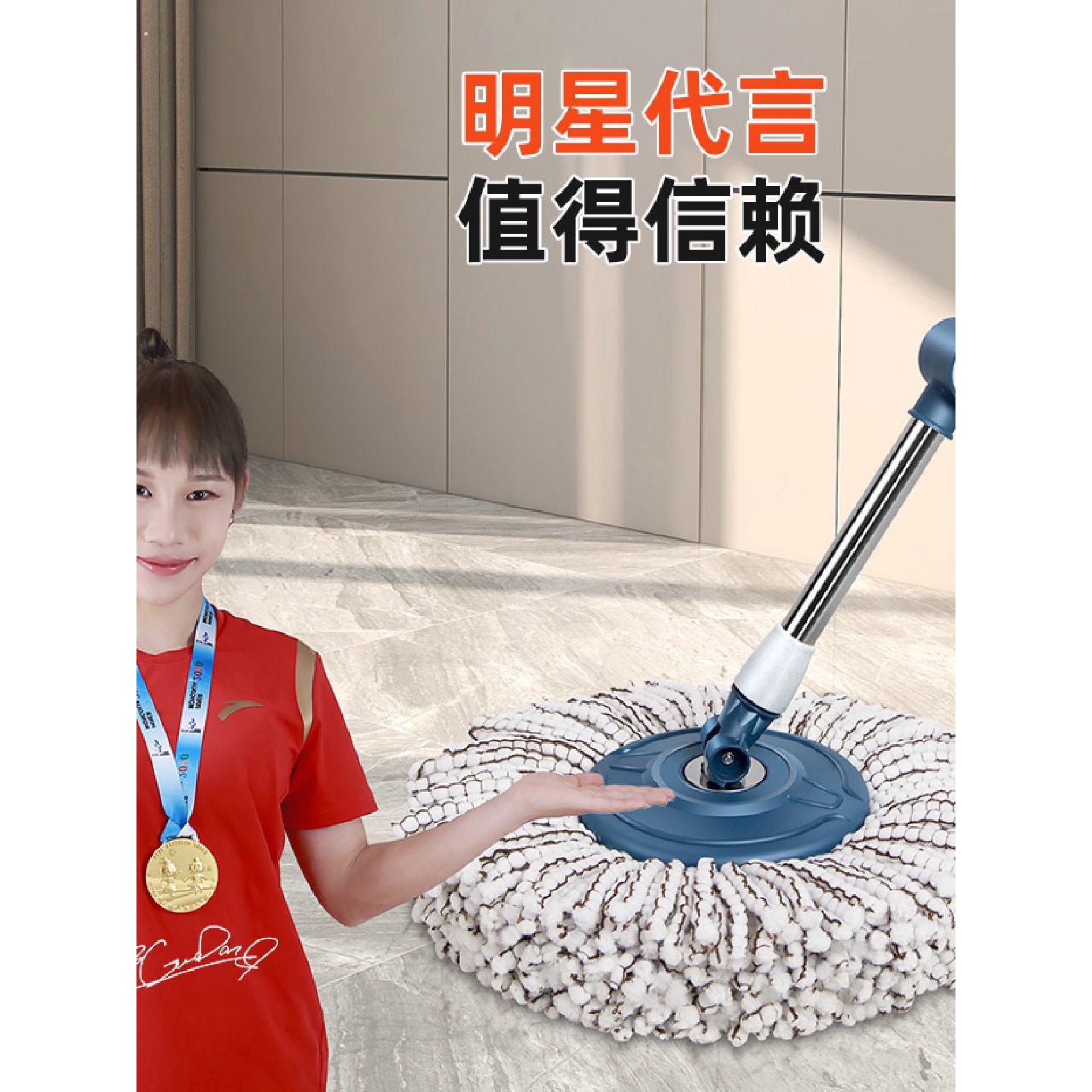 免手洗双驱动旋转拖把不锈钢加粗家用旋转拖布桶加强杆设计