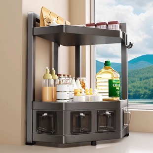 厨房带调料盒置物架台面转角多功能三角墙角调料品调味罐收纳架子