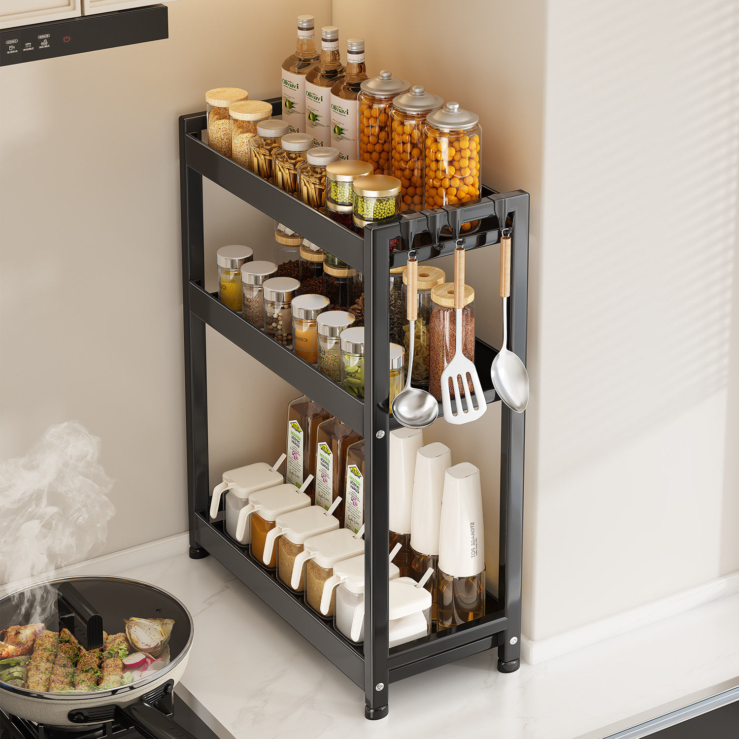 窄款厨房调料品置物架台面夹缝油盐酱醋收纳架多功能调味罐收纳盒