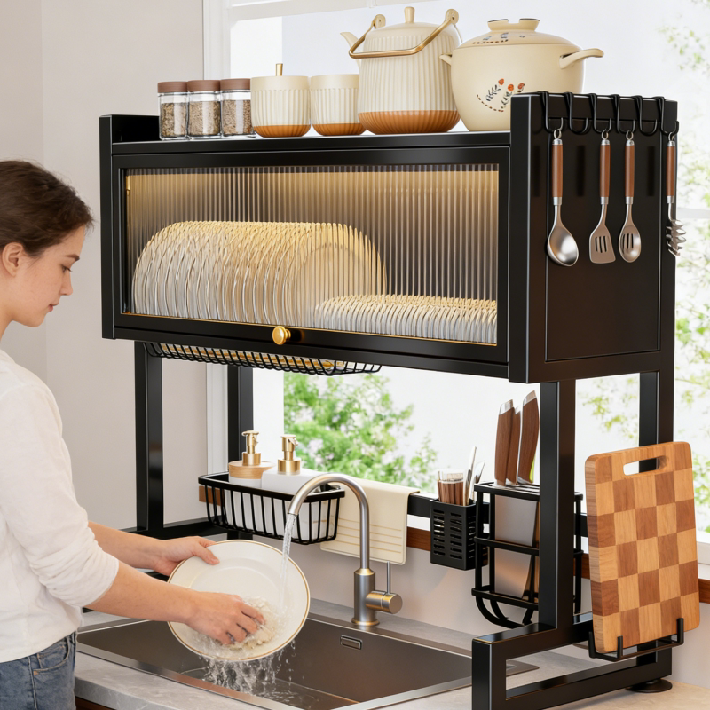 加厚厨房水槽置物架家用碗碟收纳洗碗槽水池防尘碗架多功能沥水架
