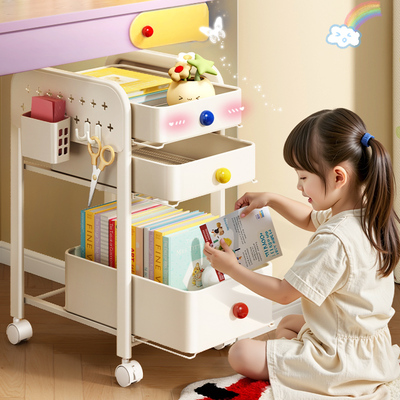 书包置物架家用多层桌下滑轮柜放书本零食收纳架可移动厨房小推车