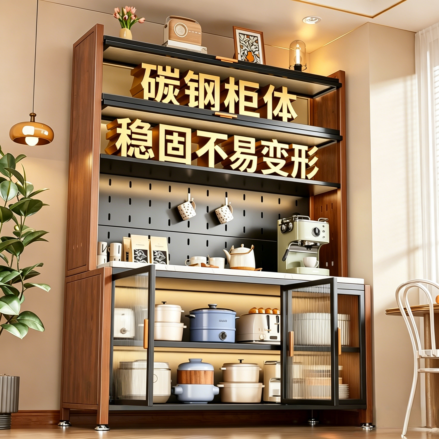 岩板厨房置物架餐边储物落地多层微波炉多功能收纳碗柜橱柜子