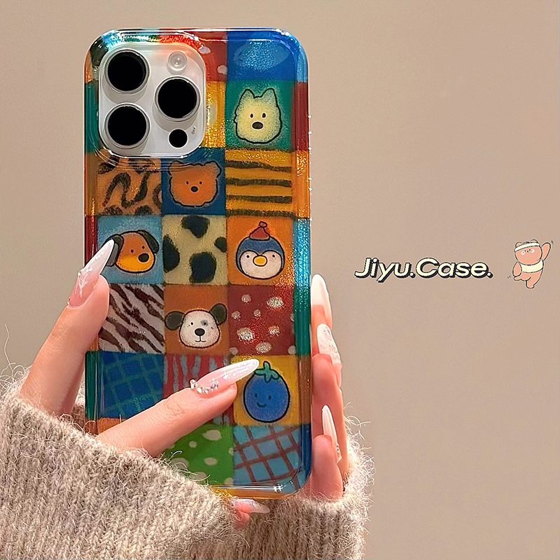 趣味可爱卡通格子jellycat适用苹果16promax手机壳iPhone15蛇年新款14pm韩风13创意16女15pro高级感16pro全包
