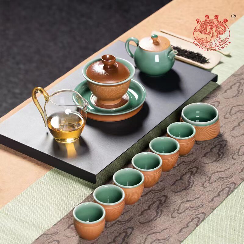 龙泉青瓷跳刀手工功夫茶具整套图片