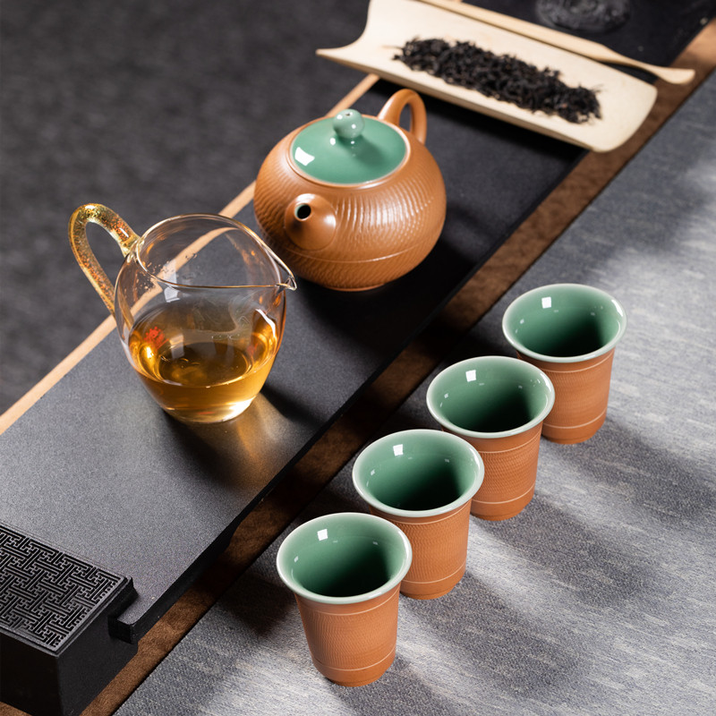 龙泉青瓷便携式功夫旅行茶杯茶具套装户外家用跳刀一壶四杯泡茶壶