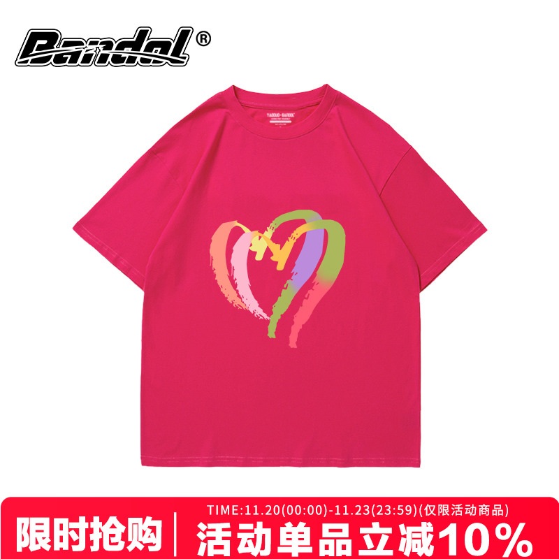 vibe甜酷设计感玫红色t恤女