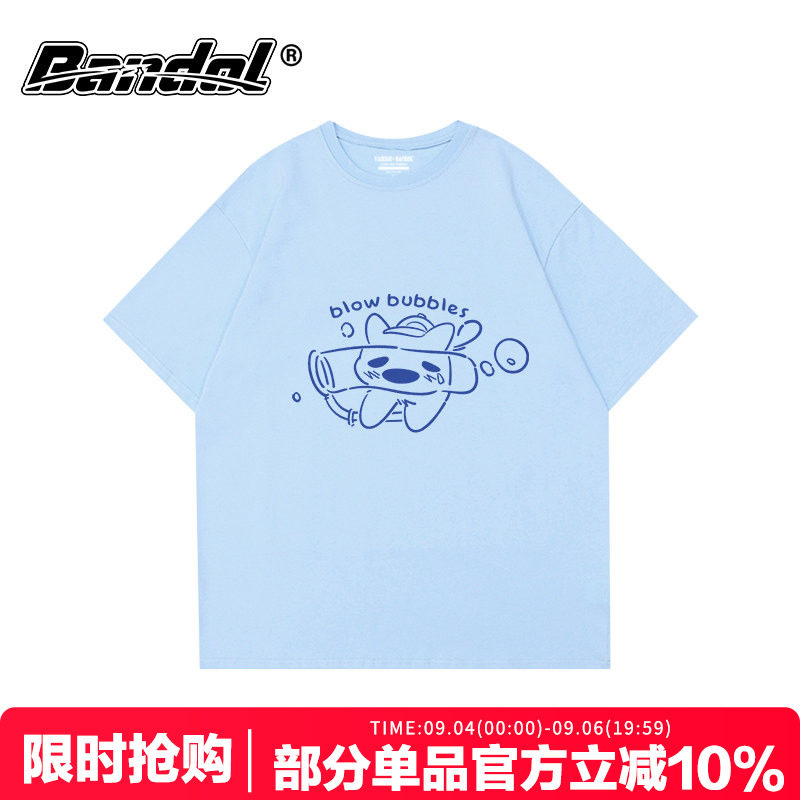 韩版可爱创意狗狗印花奶蓝色圆领短袖t恤女个性oversize百搭打底