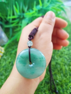 静气凝神水墨山水天然非洲翠平安扣毛衣链挂件项链成人礼物35*7mm