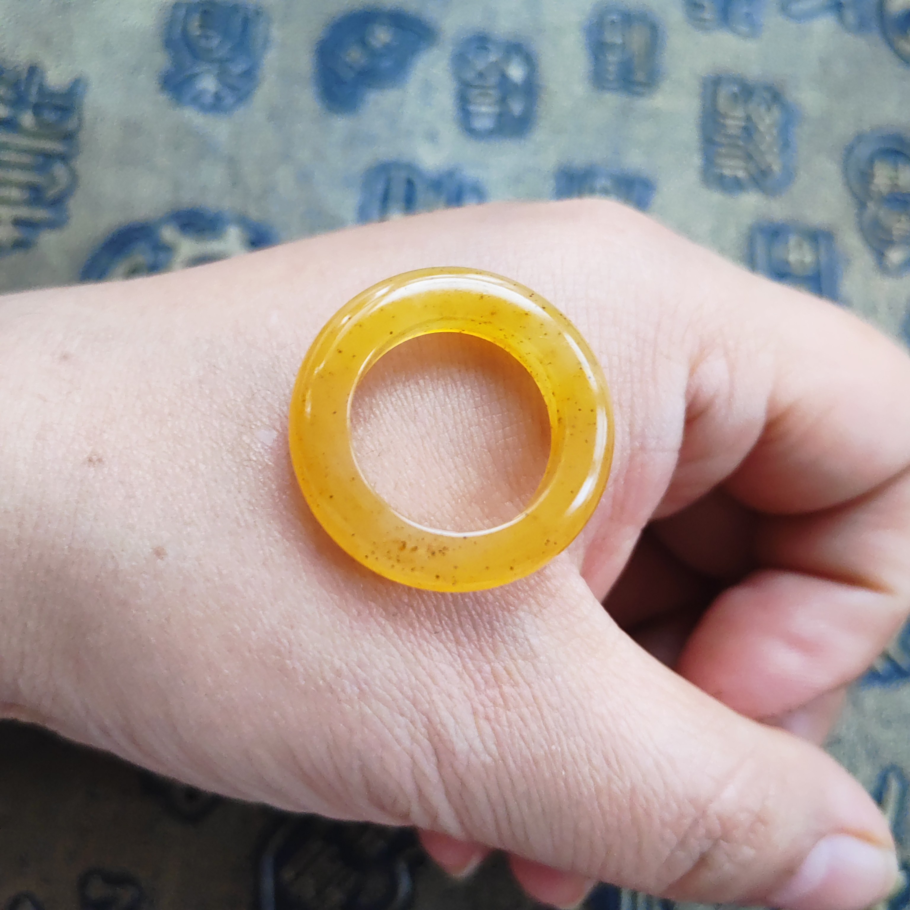 卡17.4玉戒圈鸡油黄冰黄A货纯天然玉石5*5官方正品黄龙玉戒圈14#