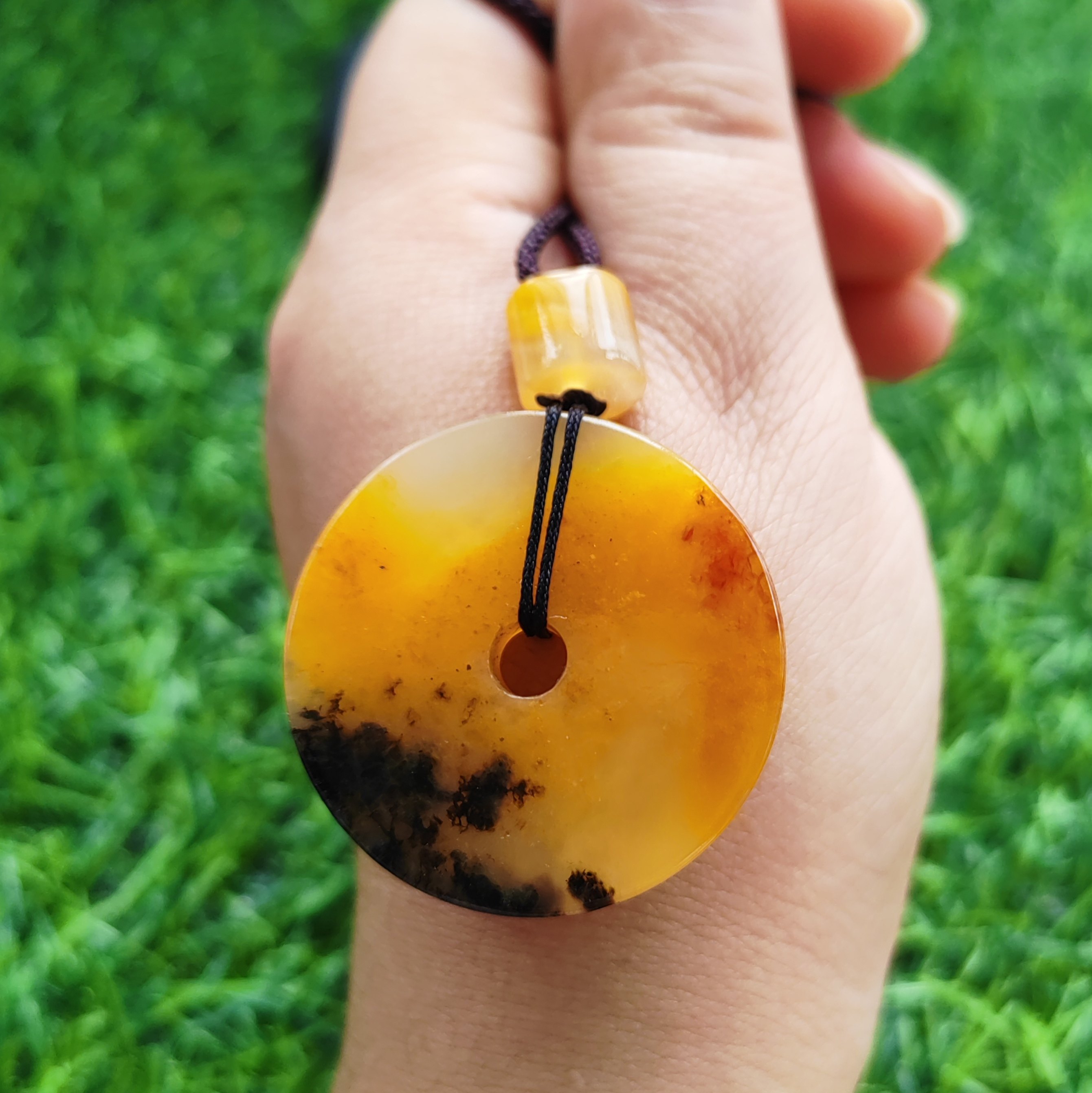 富贵满堂水草花玉石平安扣纯天然玉石官方正品黄龙玉平安扣36*5mm