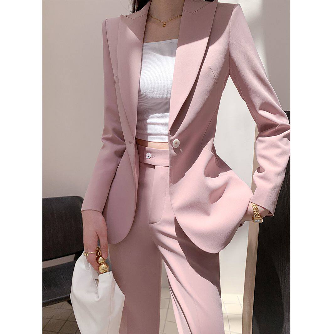 粉色西服套装女小香风时