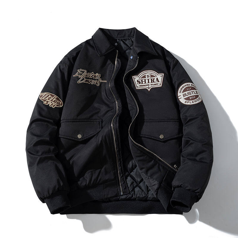夏秋季美式刺绣棒球棉衣服男情侣新款加厚潮牌飞行员夹克翻领外套