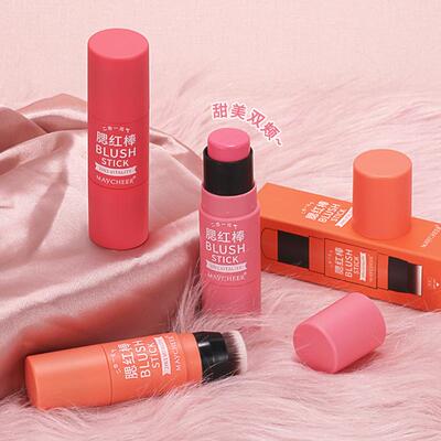 美茜儿奶油腮红棒无粉感日杂珊瑚橘玫瑰粉自然晒红单色胭脂带刷子