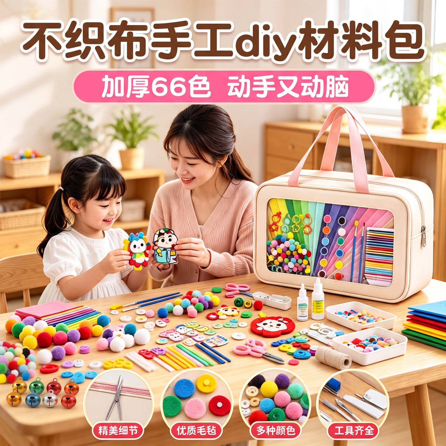 不织布手工diy材料包工具全套卡通二次元角色不织布色彩毛毡布无纺布材料自制挂件贺卡中幼儿园秋节手工礼物