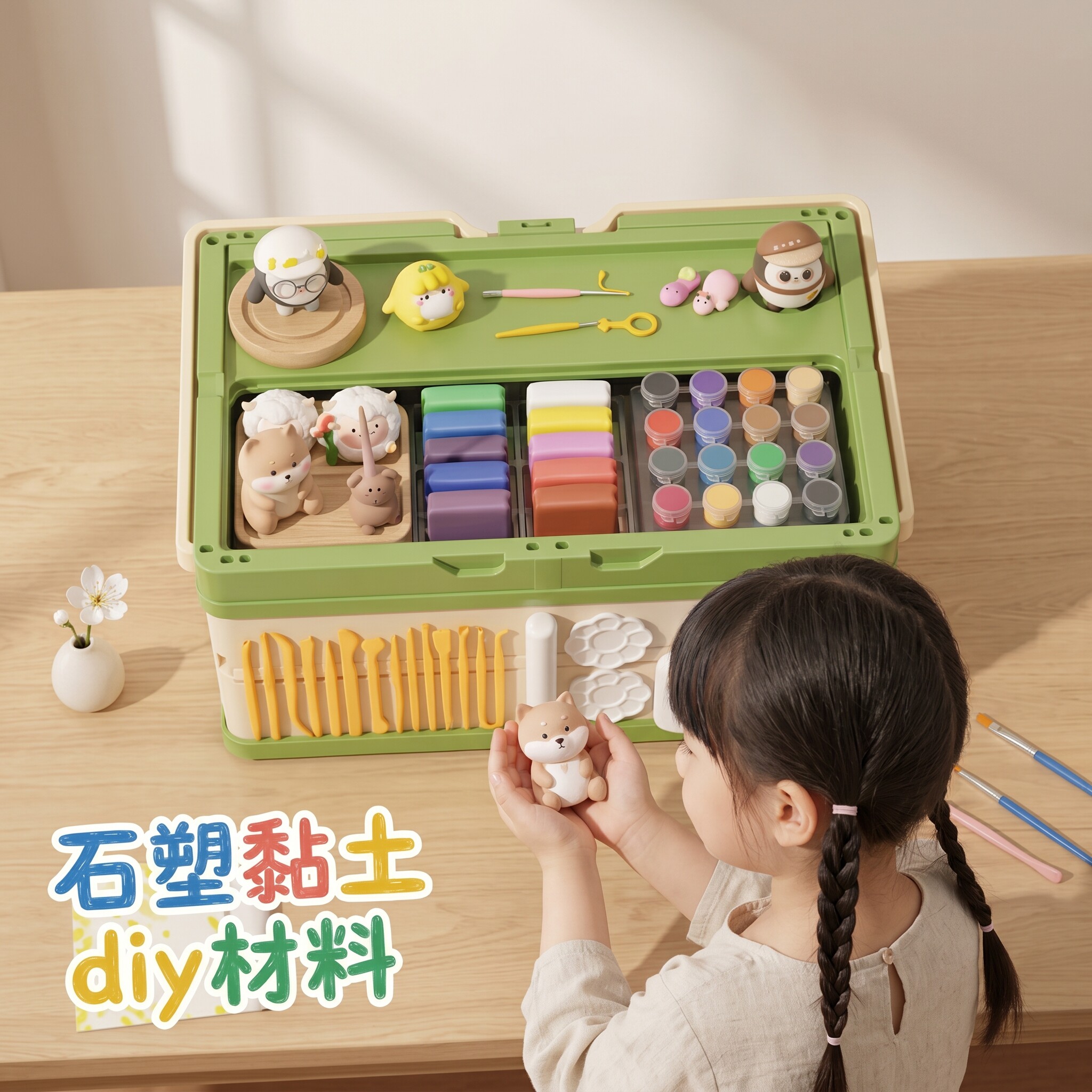 网红石塑粘土手工材料包白色陶泥高颜值石塑陶泥DIY礼盒套装免烤自制磁吸冰箱贴工具材料包送小学生生日礼物