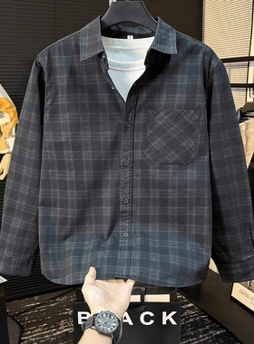 cleanfit黑色长袖格子衬衫男款高级感格纹高街时尚上衣男士休闲潮