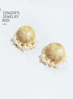 jinger法国巴黎原创设计师款小众首饰天然珍珠几何星盘耳饰耳环