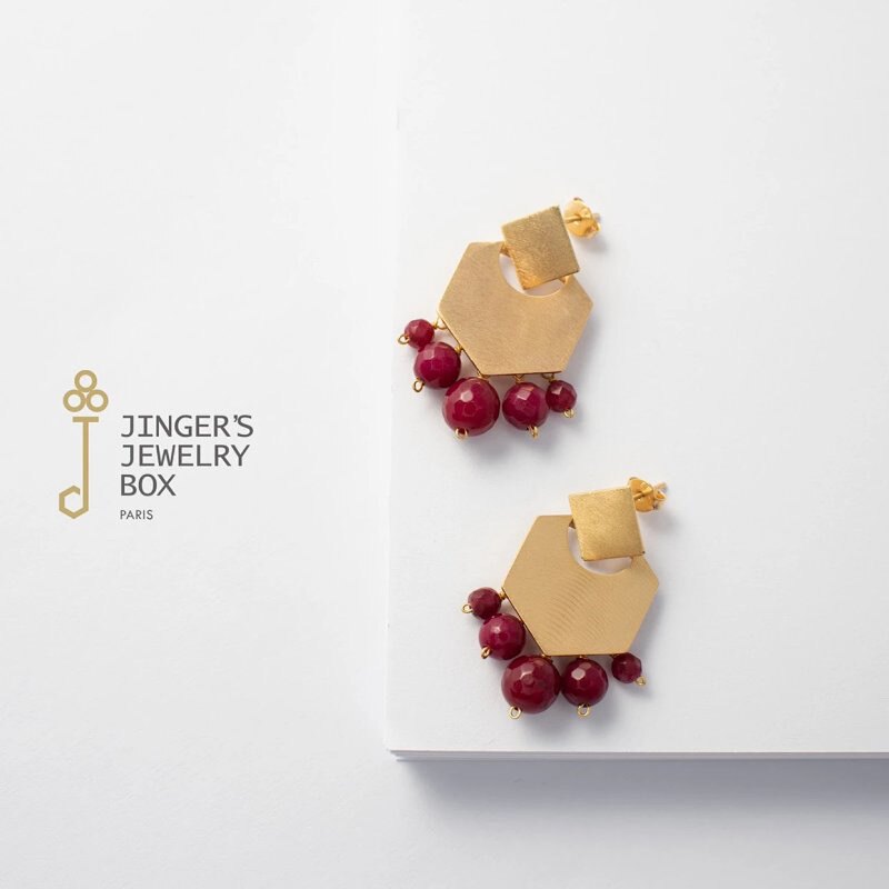 jingerg法国巴黎设计师原创小众法式复古气质红玉耳钉耳坠