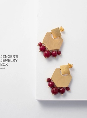 jingerg法国巴黎设计师原创小众法式复古气质红玉耳钉耳坠