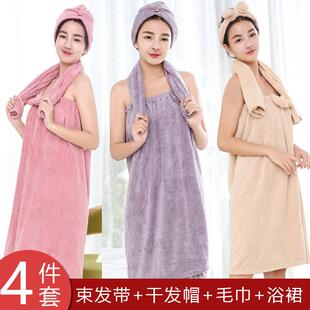 浴巾吸3006胸瑚抹女可穿可裹珊绒浴裙三件套家用水柔软大毛巾厂家
