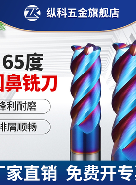 65度圆鼻铣刀4刃牛鼻刀钨钢合金加长立铣刀R0.5R1R2R3CNC数控刀具