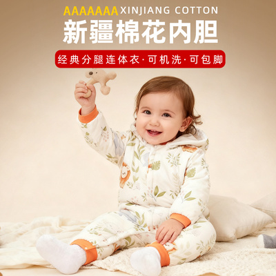 宝宝棉服秋冬款婴儿连体衣服棉花加厚款新生儿纯棉保暖外出睡爬服