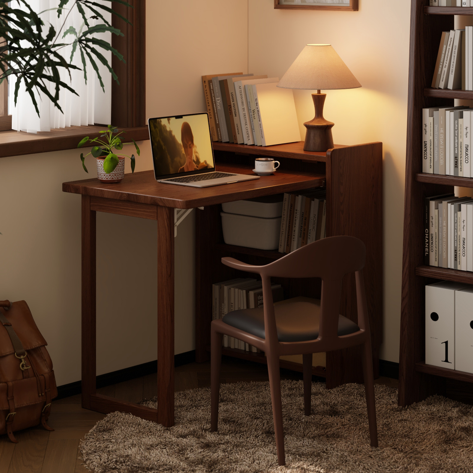 菏森派实木折叠书桌子