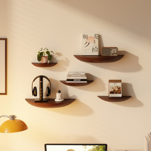 菏森派墙上置物架实木免打孔