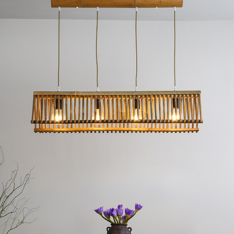 竹艺茶室吊灯新中式禅意餐厅吧台民宿灯复古怀旧创意长条竹编灯具