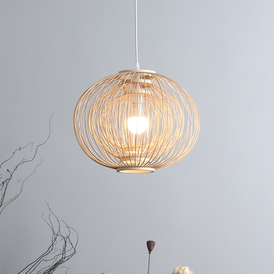 双层竹艺吊灯侘寂风餐厅卧室吧台